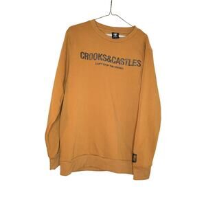 Crooks & Castles Mustard Yellow Brown Graphic Crewneck Large